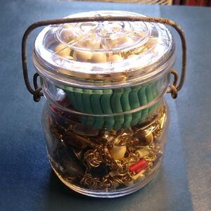 Vintage Ball Glass Jar with Assorted Jewelry
